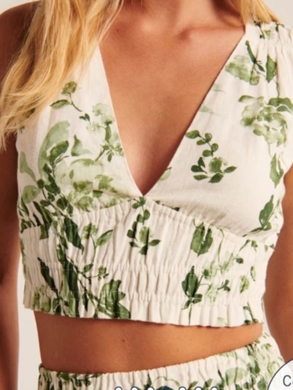 Abercrombie Green Floral Linen Blend Wide Strap Top XS